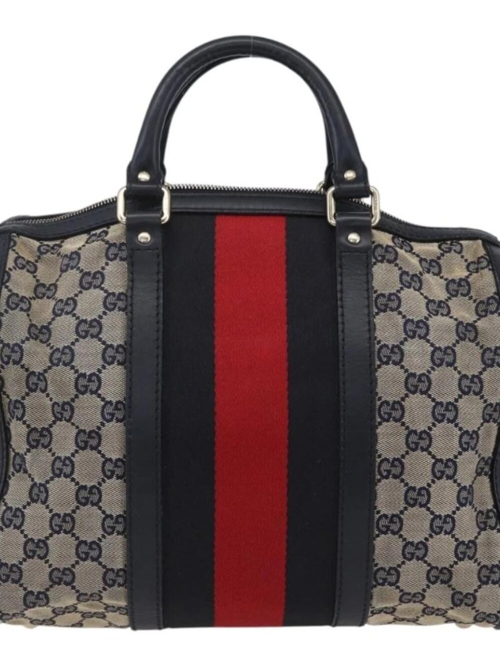GUCCI GG Canvas Sherry Line Boston Bag 2way Navy Gold 247205 Auth BA5935 - Picture 2 of 16